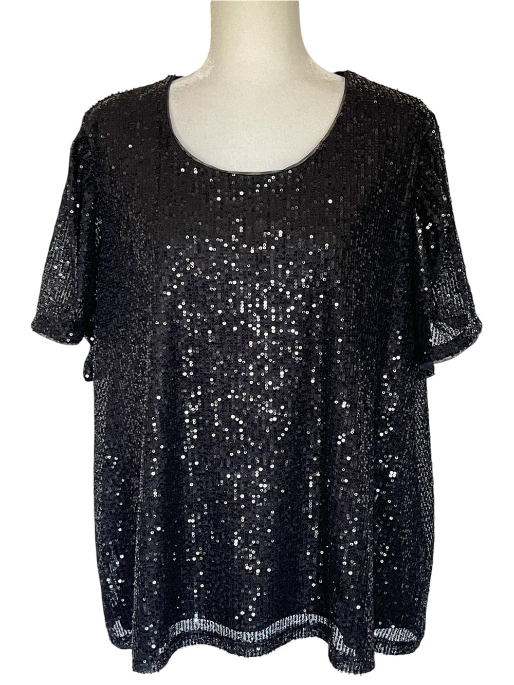 DKNY Black Sequin Short Sleeve Plus Size Blouse
